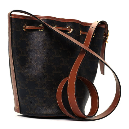 Celine Triomphe Canvas Calfskin Small Drawstring Bucket Bag Tan 3 of 9