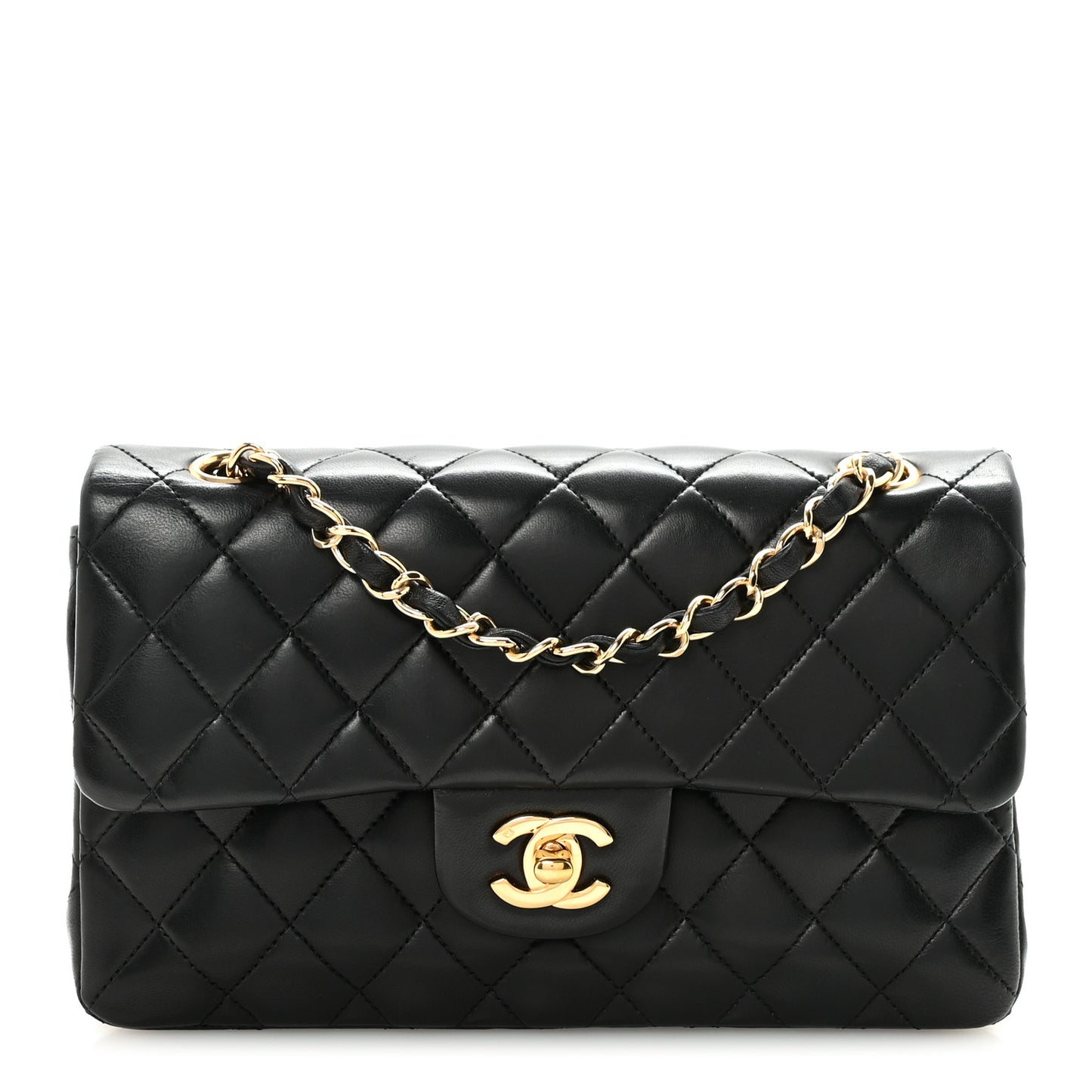 Lambskin Quilted Small Double Flap Black