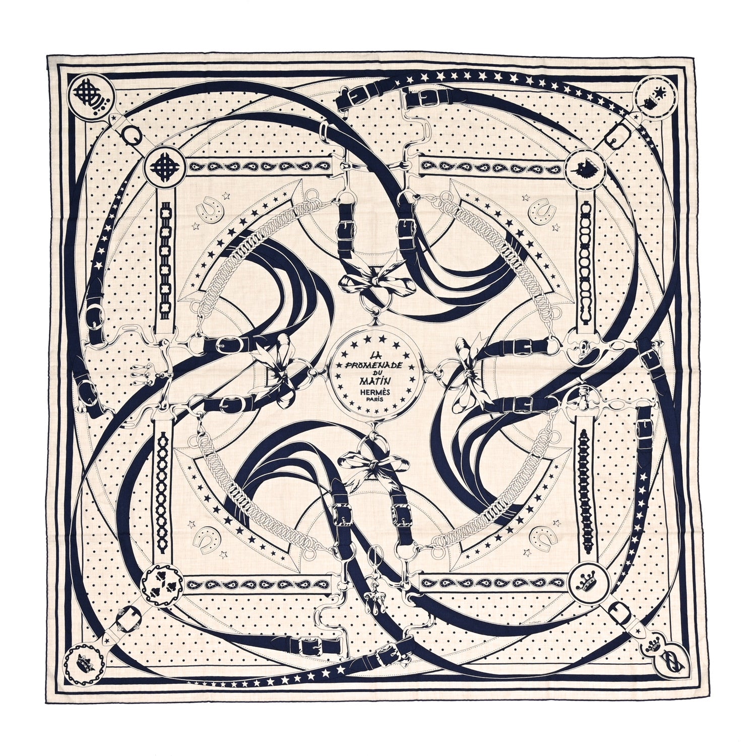 Hermes Cashmere Silk La Promenade Du Matin Shawl 140 Naturel Marine Black 1 of 6