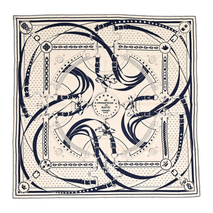 Hermes Cashmere Silk La Promenade Du Matin Shawl 140 Naturel Marine Black 1 of 6