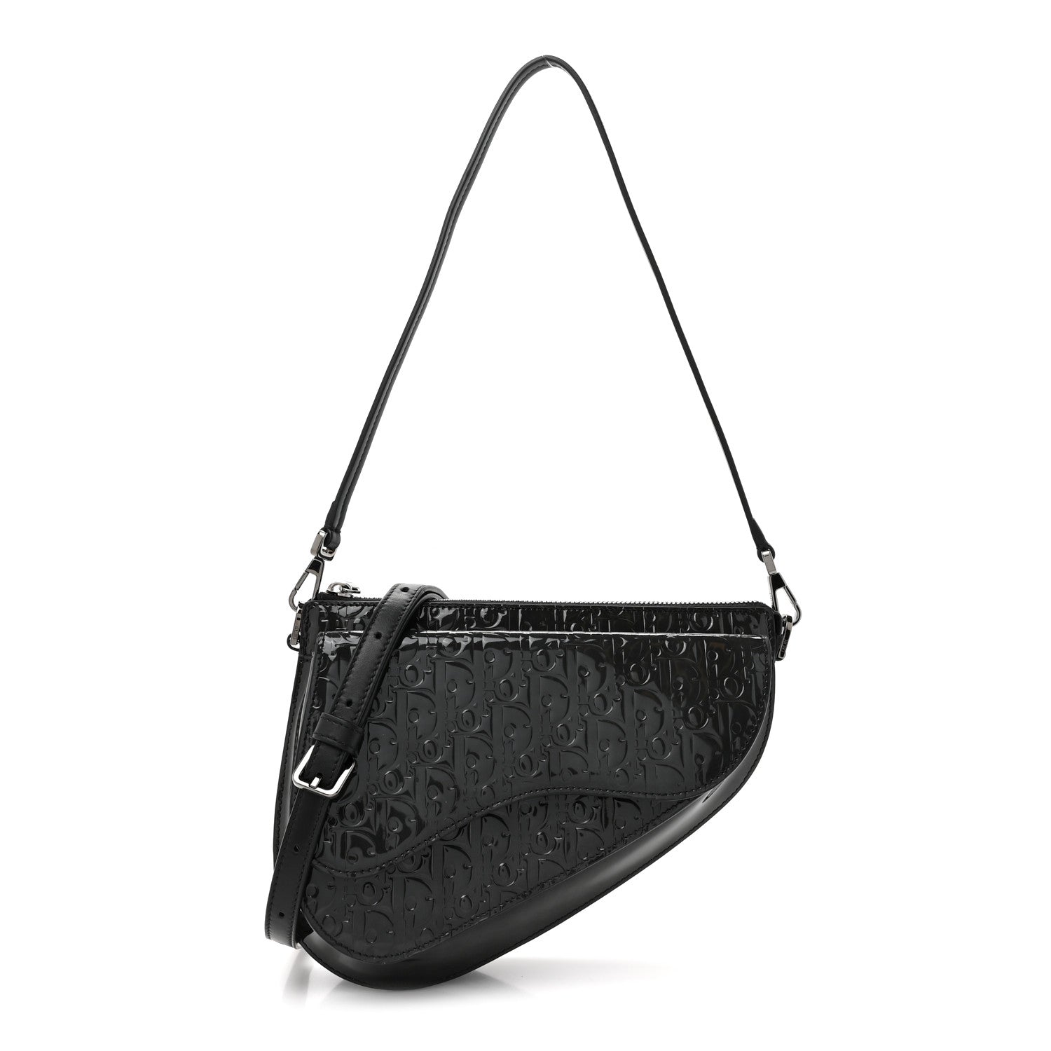 Christian Dior Patent Oblique Embossed Saddle Boxy Bag Black 1 of 10