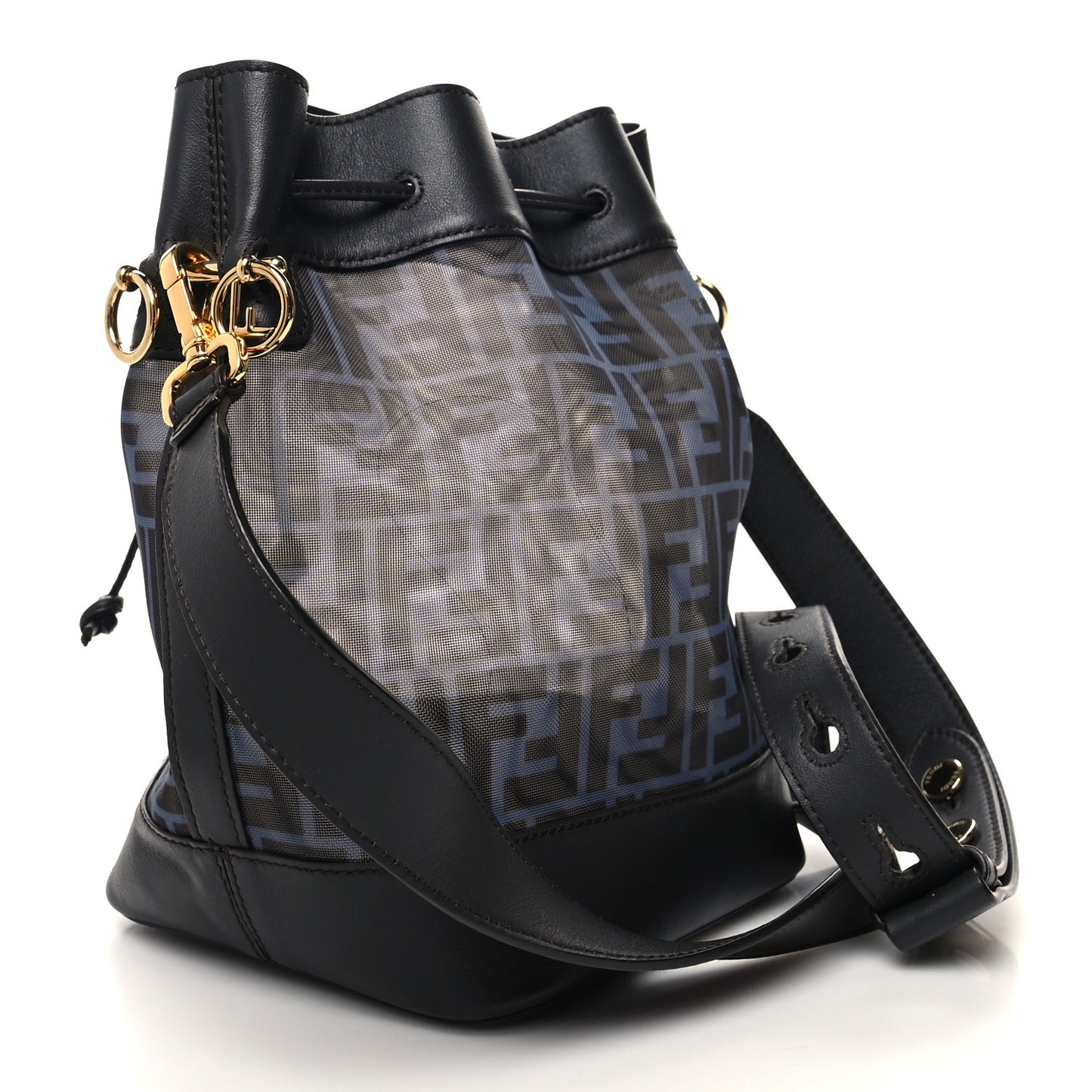 Mesh Vitello Grace F is Fendi FF 1974 Grande Mon Tresor Bucket Bag Azzurro Black Ebano
