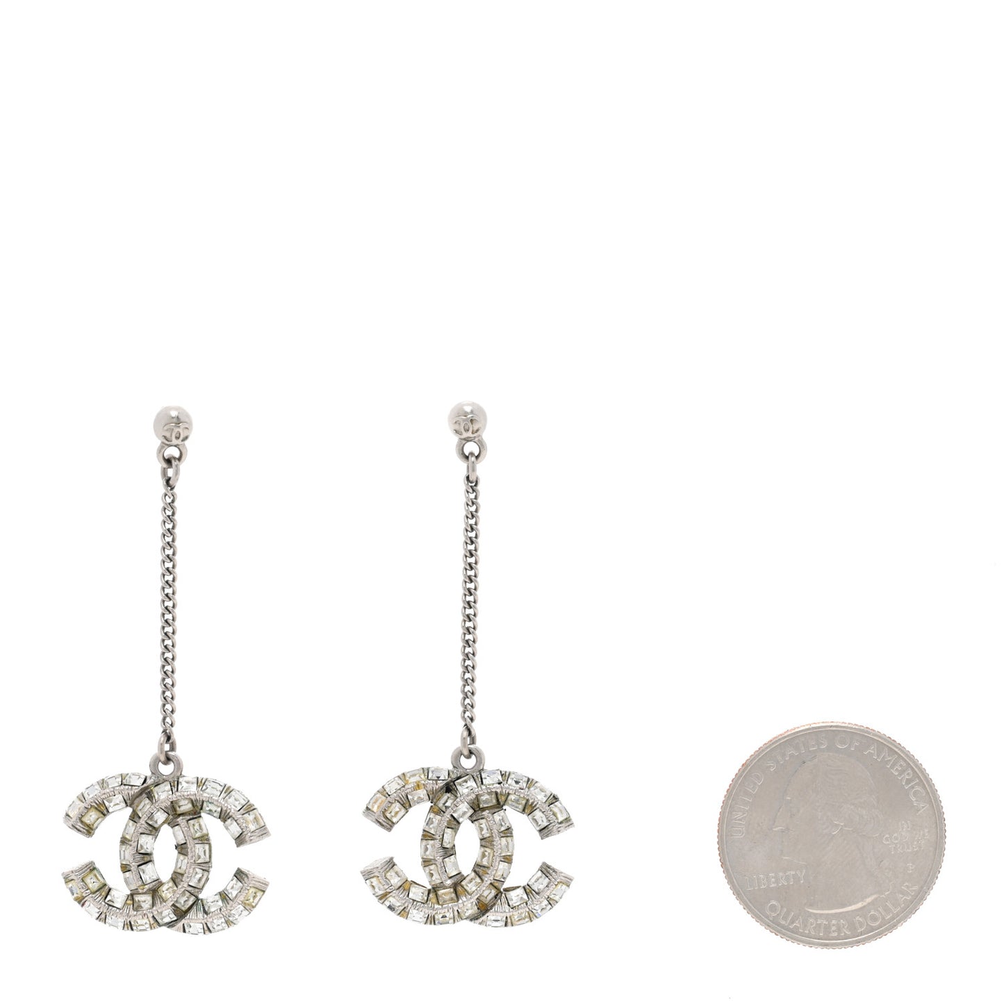 Baguette Crystal CC Drop Earrings Silver