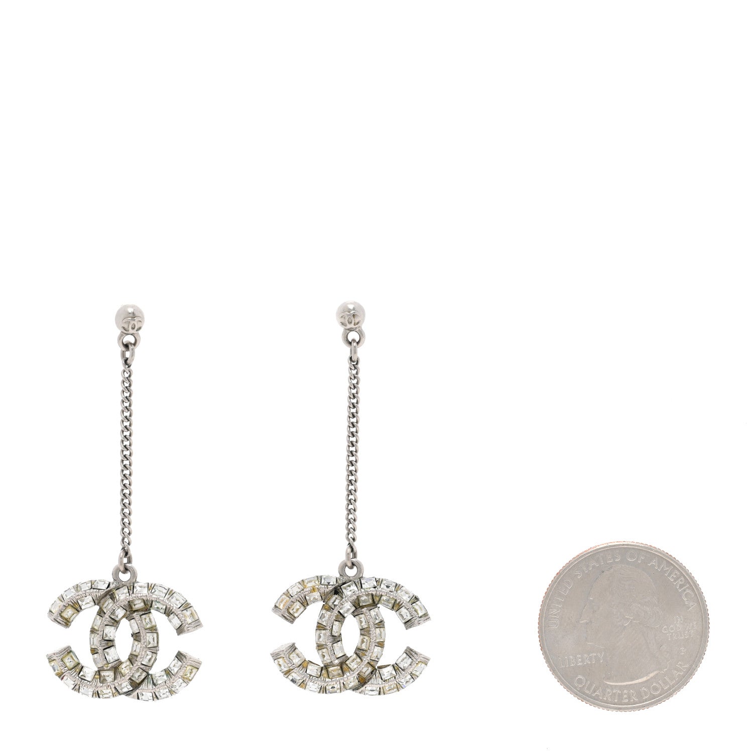 Chanel Baguette Crystal CC Drop Earrings Silver 2 of 4