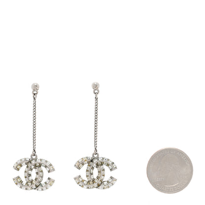 Chanel Baguette Crystal CC Drop Earrings Silver 2 of 4