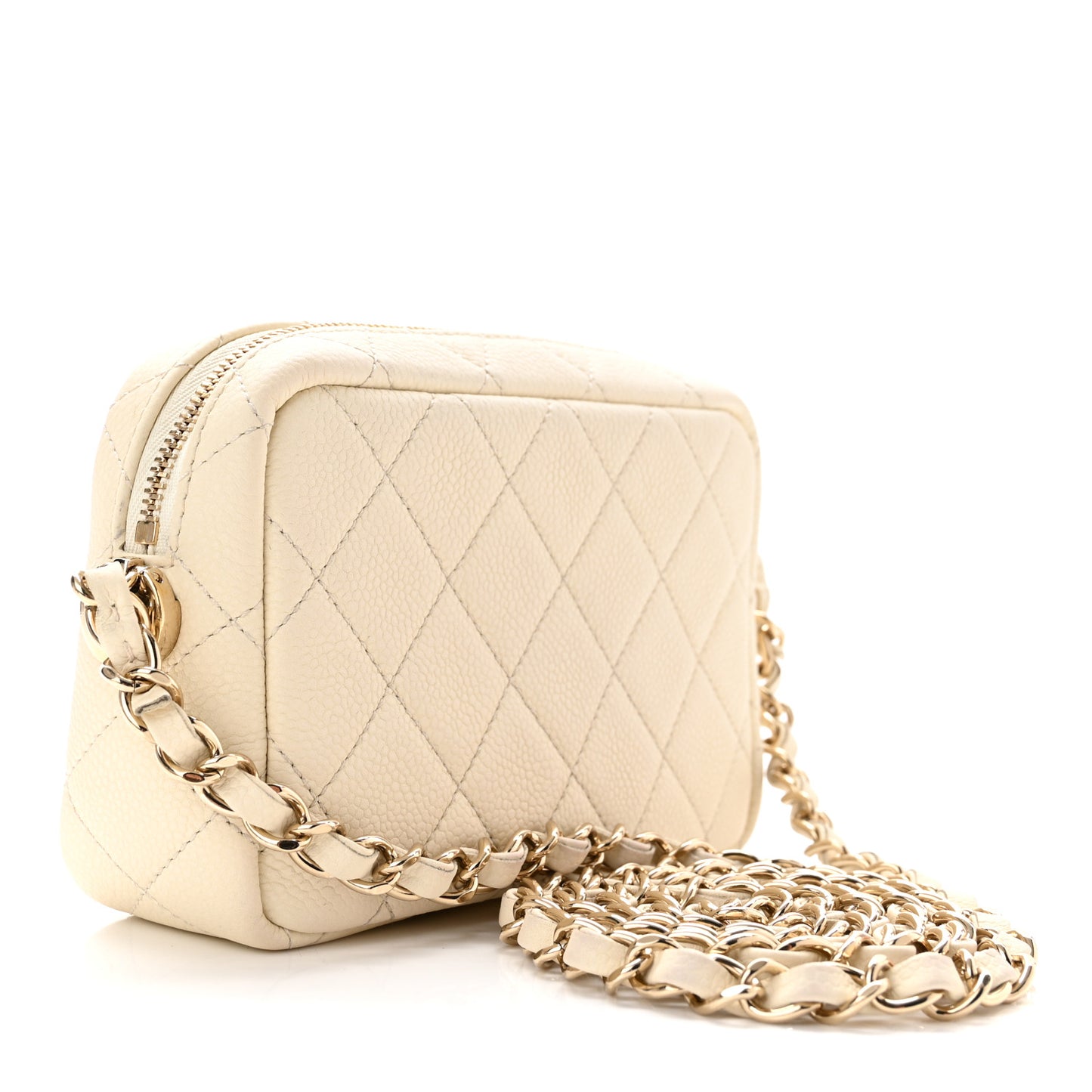 Caviar Quilted Mini Coco Tassel Camera Case White