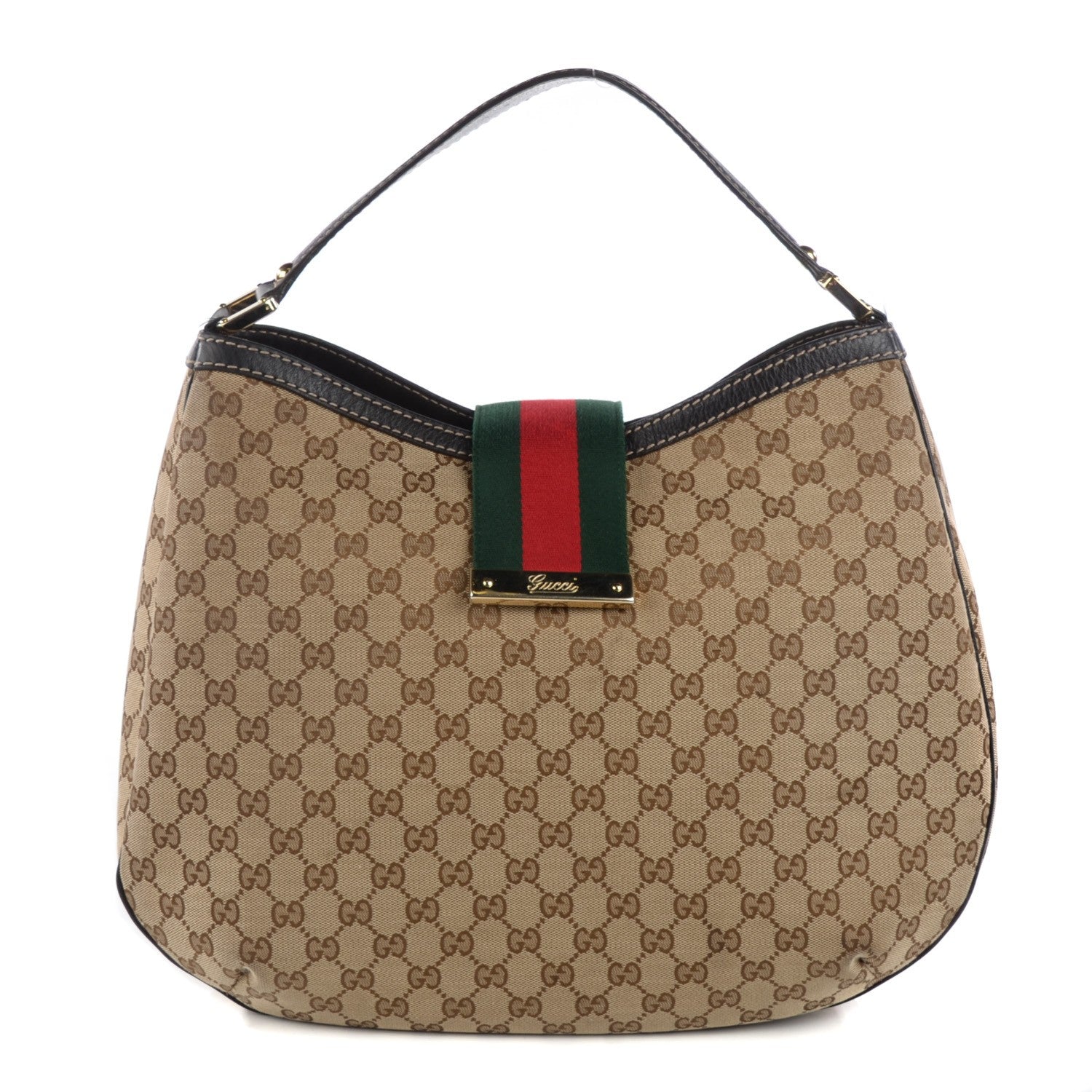 Gucci Monogram Large New Ladies Web Hobo Dark Brown 1 of 7