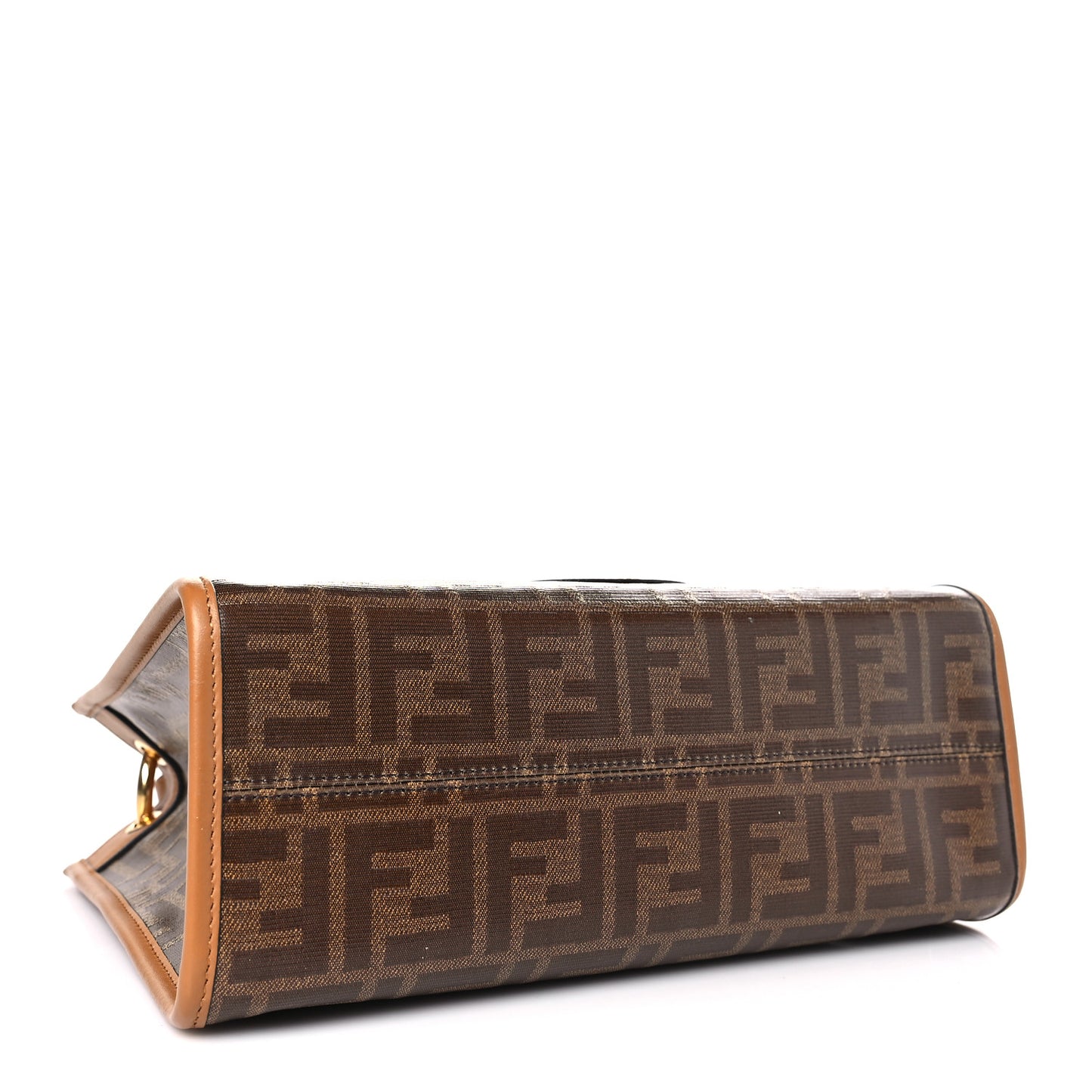 Glazed Fabric Vitello Century Plexiglass FF 1974 Stamp Patch Small Runaway Shopper Tote Mogano Panna Nocciola
