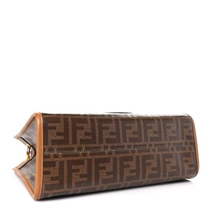 Fendi Glazed Fabric Vitello Century Plexiglass FF 1974 Stamp Patch Small Runaway Shopper Tote Mogano Panna Nocciola 4 of 9