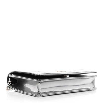 Christian Dior Metallic Patent Micro-Cannage Diorama Wallet on Chain Pouch Silver 4 of 12