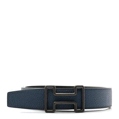 Hermes Chamonix Togo PVD Plated 32mm Tonight Belt 95 Black Bleu Nuit 2 of 10