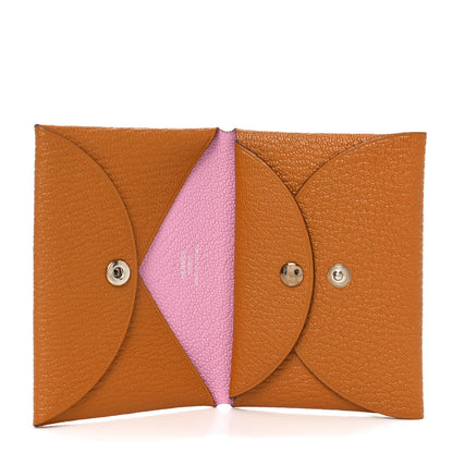 Hermes Chevre Mysore Verso Calvi Duo Card Case Caramel Mauve Sylvestre 5 of 8