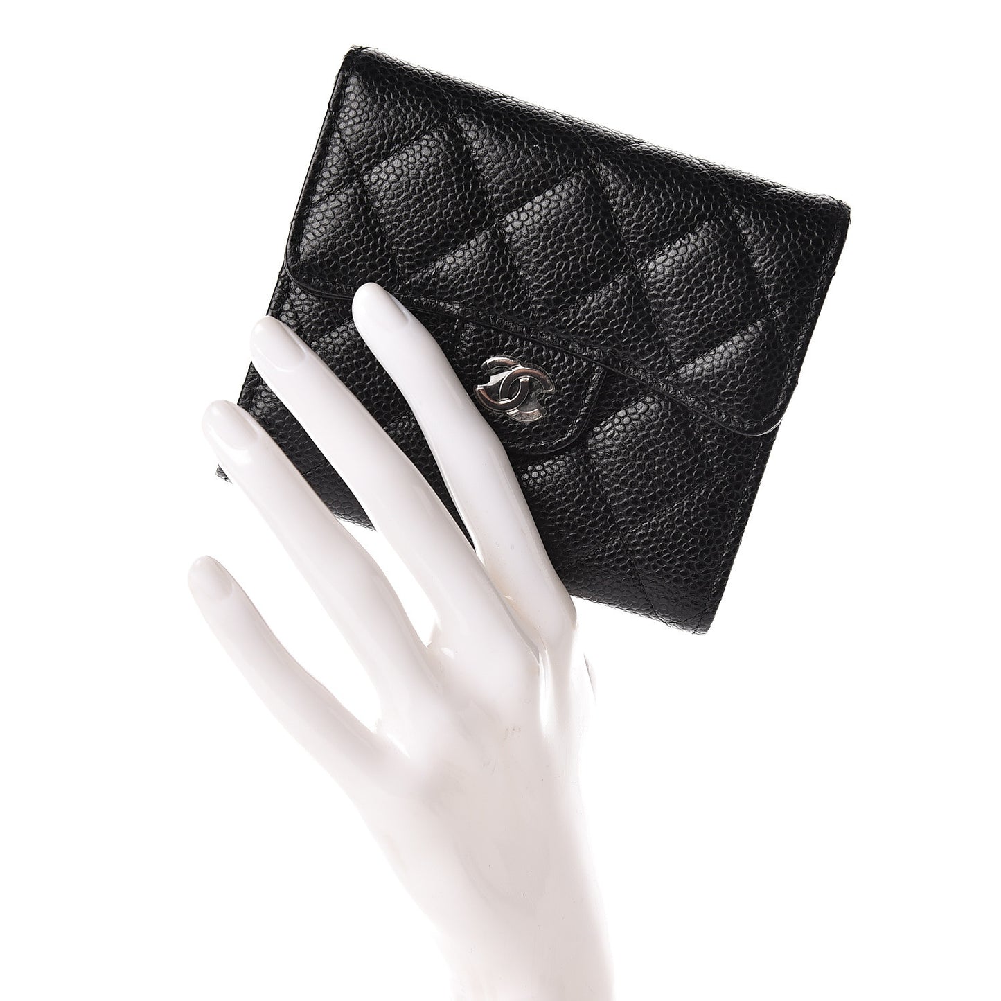 Caviar Quilted Compact Flap Wallet Black