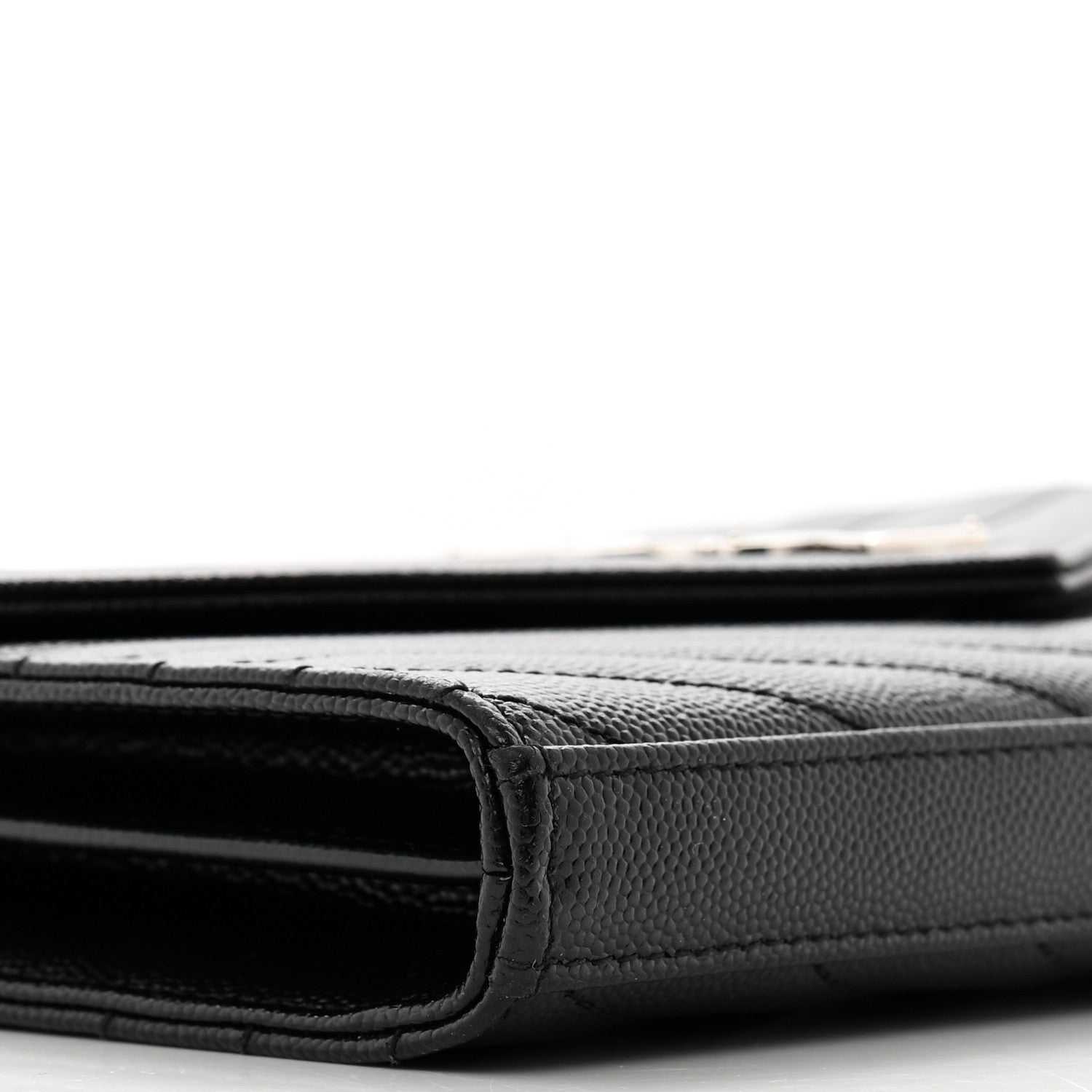 Saint Laurent Grain De Poudre Matelasse Chevron Monogram Chain Wallet Black 9 of 12