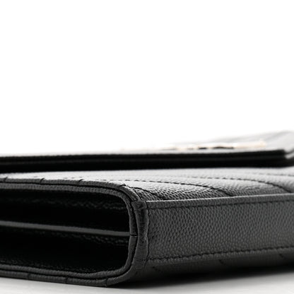 Saint Laurent Grain De Poudre Matelasse Chevron Monogram Chain Wallet Black 9 of 12