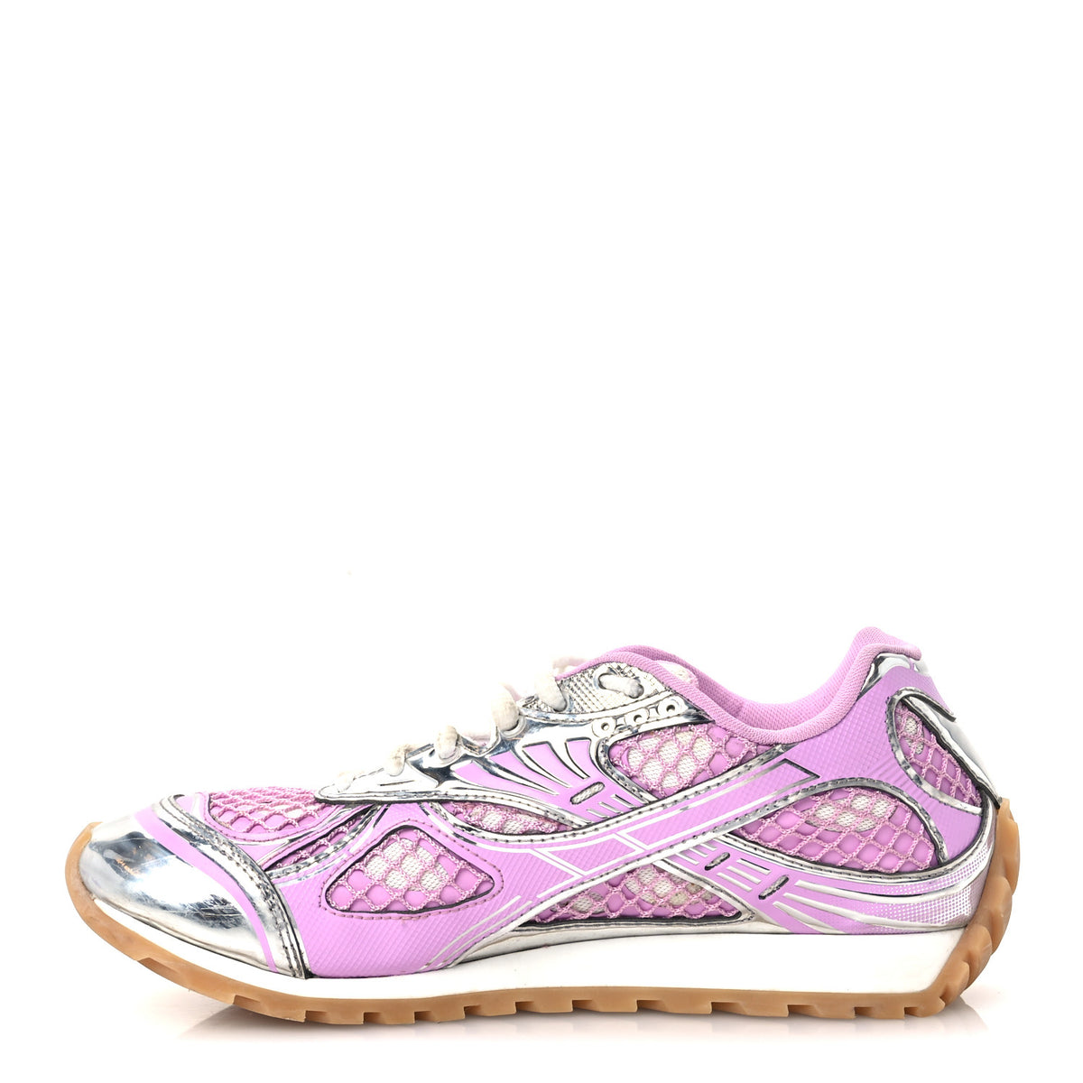 Calfskin Fishnet Fabric Orbit Sneakers 38 Gloss Silver