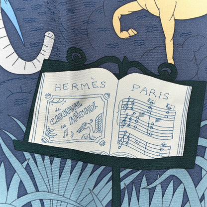 Hermes Silk Le Carnaval des Animaux Scarf 90 Bleu Jean Vert Beige 2 of 4