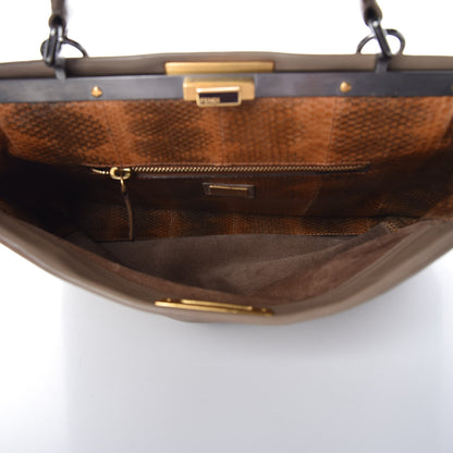 Fendi Vitello Saddle Ayers Large Peekaboo Iconic Satchel Argilla Saddle 6 of 20