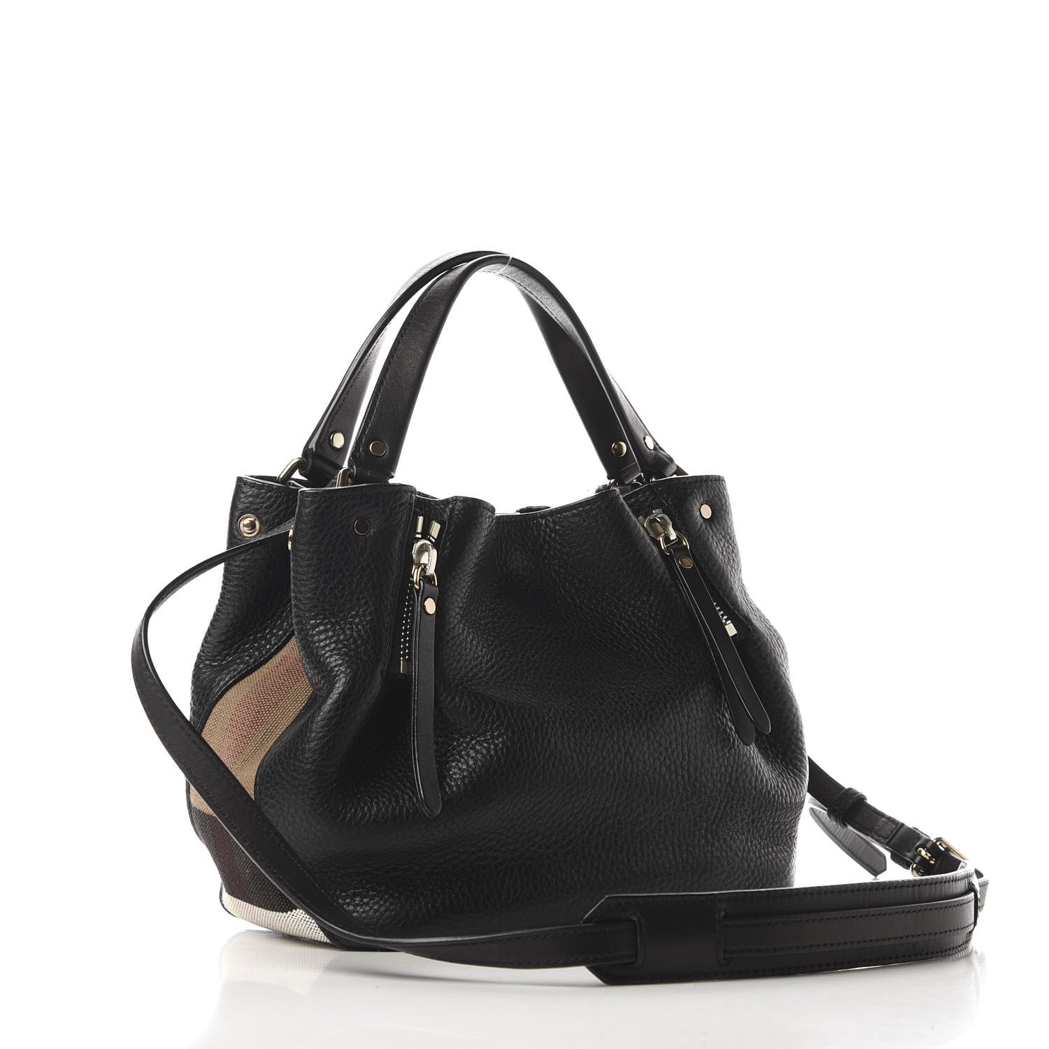 Burberry Grainy Calfskin House Check Small Maidstone Black 2 of 9