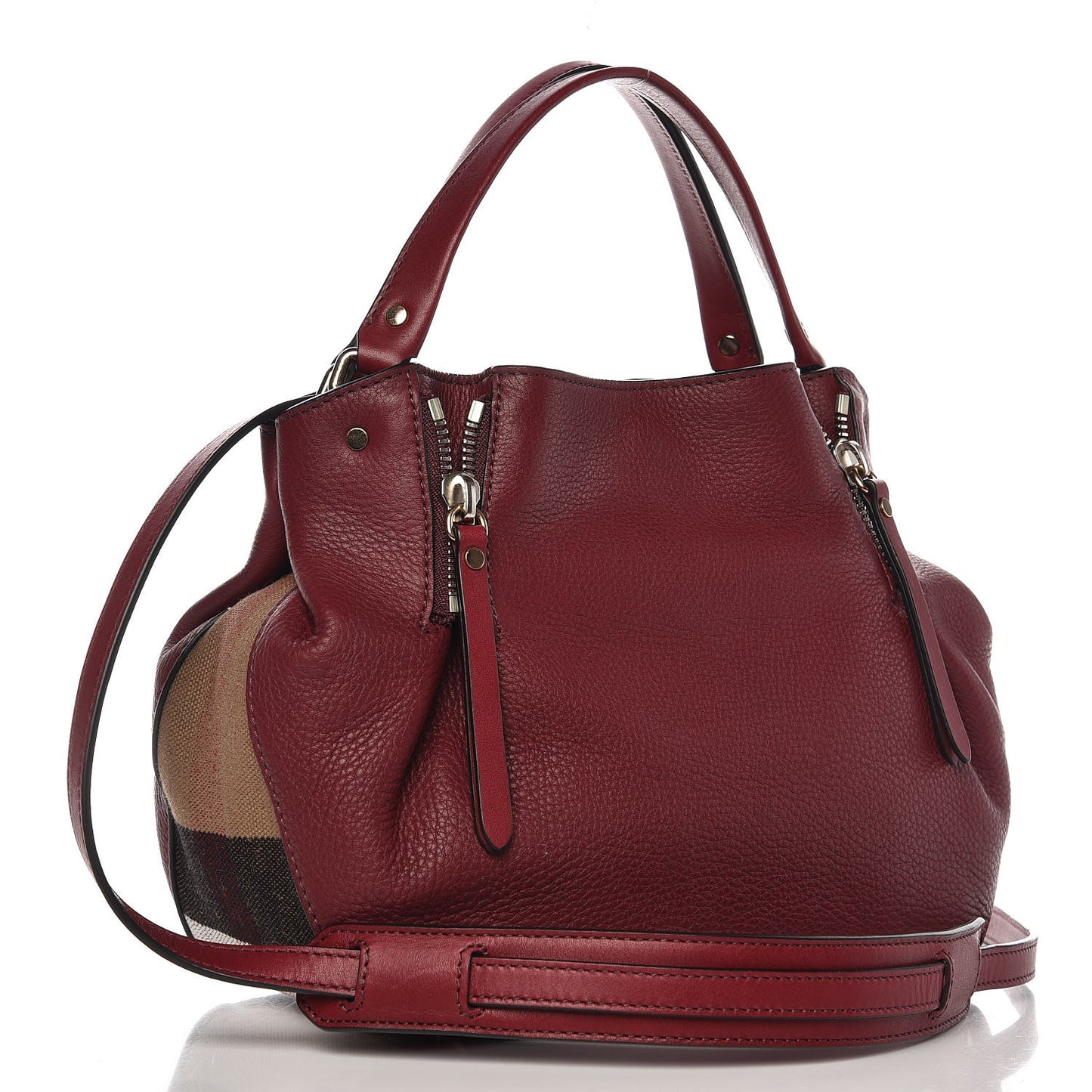 Grainy Calfskin House Check Small Maidstone Burgundy Red