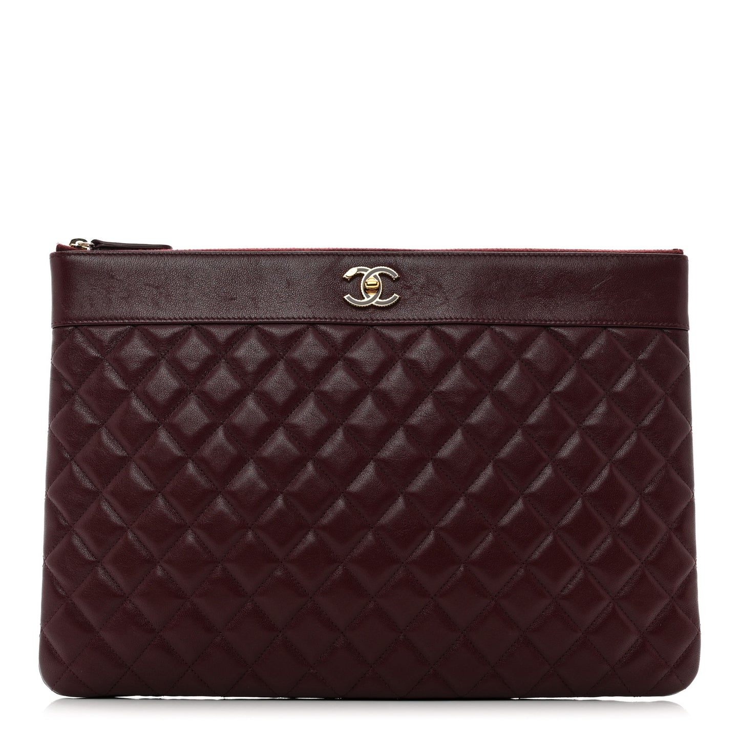 Sheepskin Quilted Large Vintage Mademoiselle Cosmetic Case Burgundy