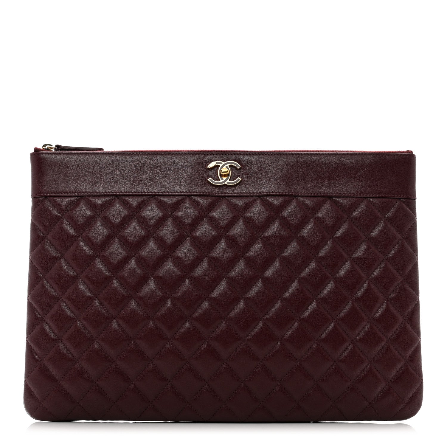 Chanel Sheepskin Quilted Large Vintage Mademoiselle Cosmetic Case Burgundy 1 of 7