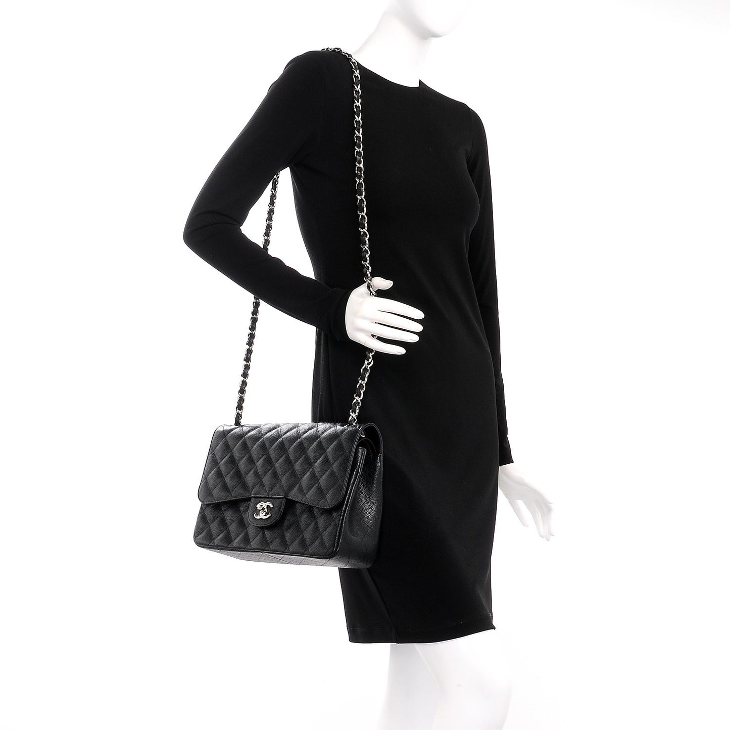 Caviar Quilted Jumbo Double Flap Black