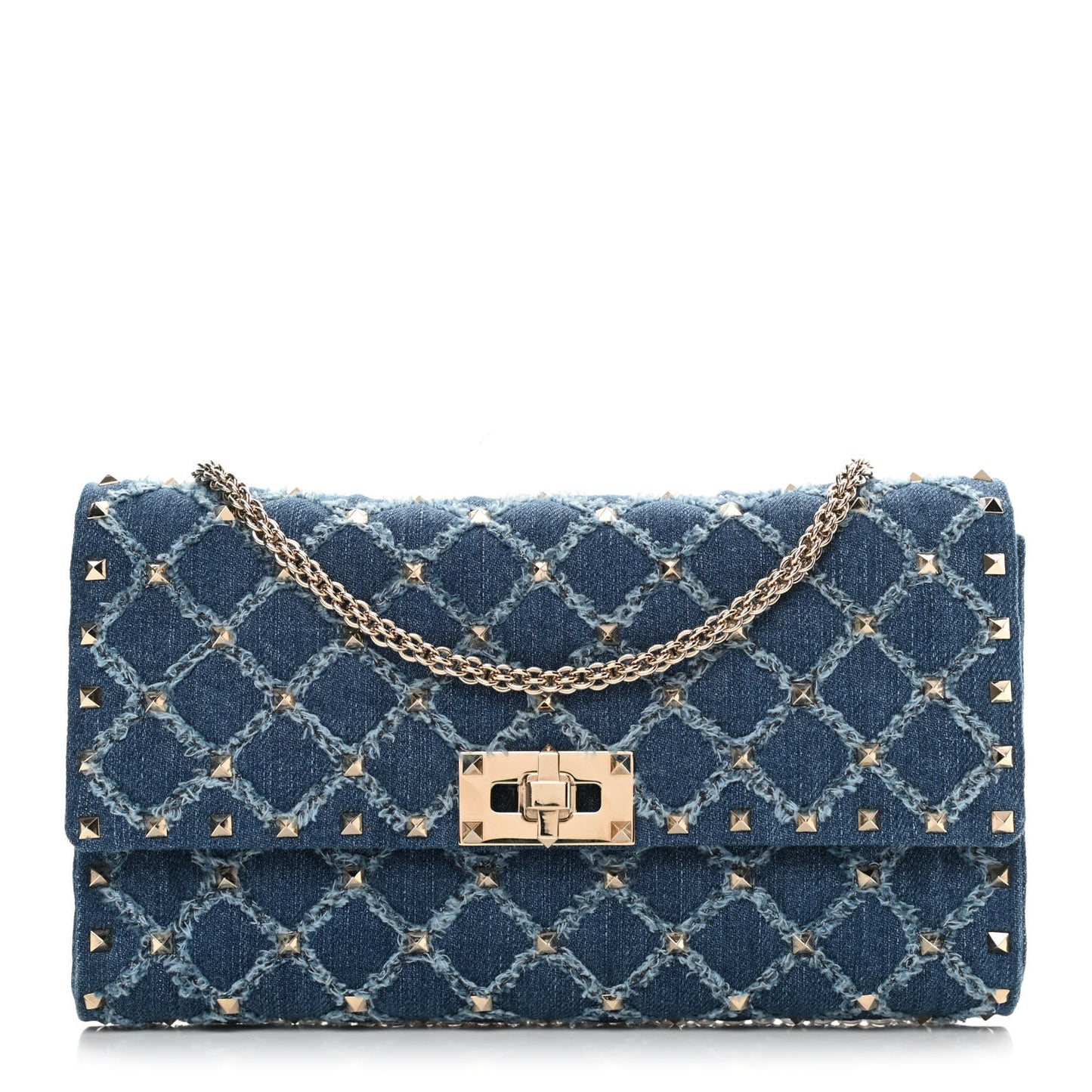 Denim Rockstud Spike Wallet on Chain Blue