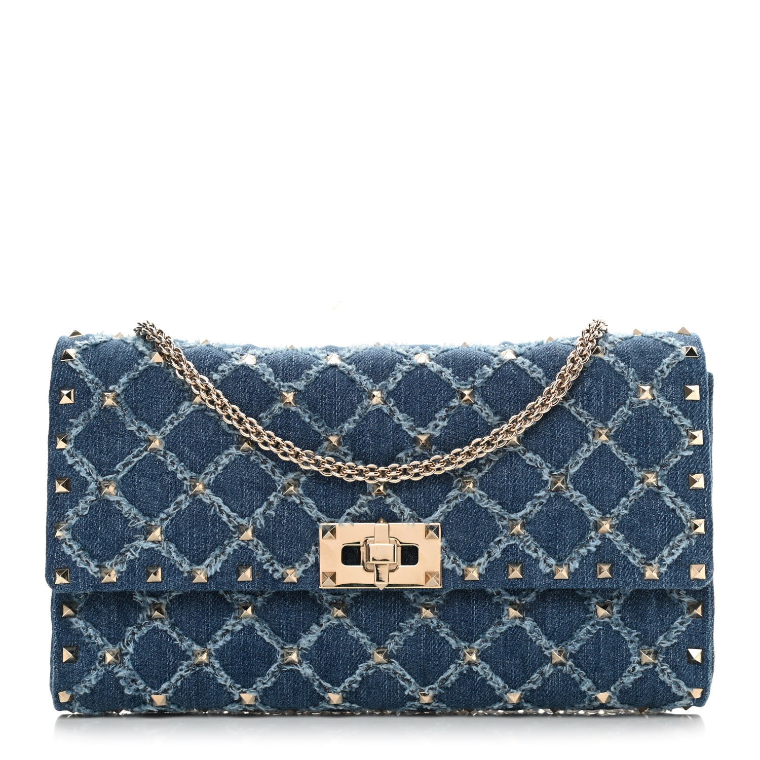 Valentino Garavani Denim Rockstud Spike Wallet on Chain Blue 1 of 16