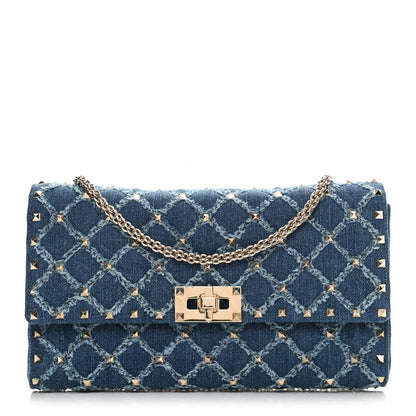 Valentino Garavani Denim Rockstud Spike Wallet on Chain Blue 1 of 16