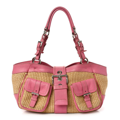 Prada Straw Vitello Daino Shoulder Bag Naturale 1 of 19