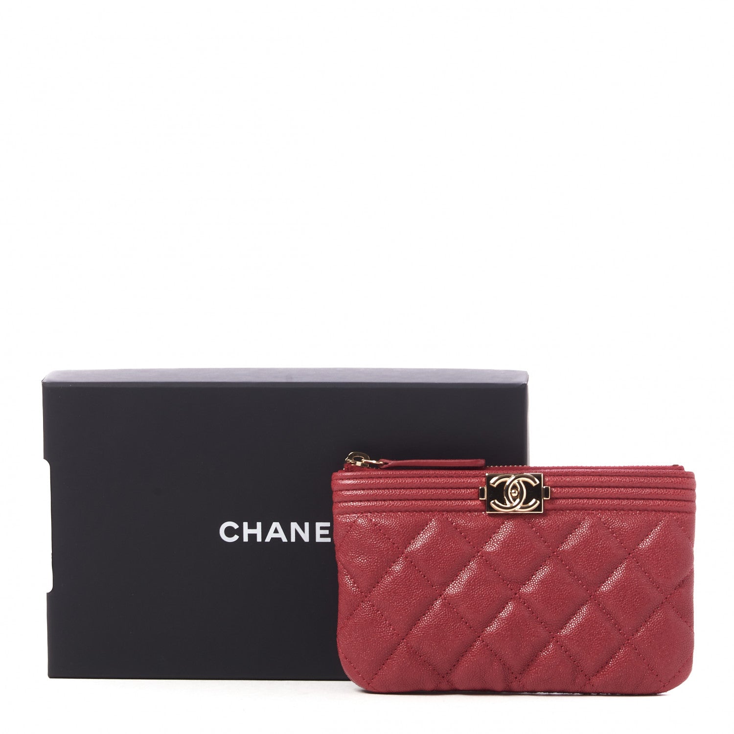 Chanel Caviar Quilted Zipped Boy Pouch Red 9 of 9