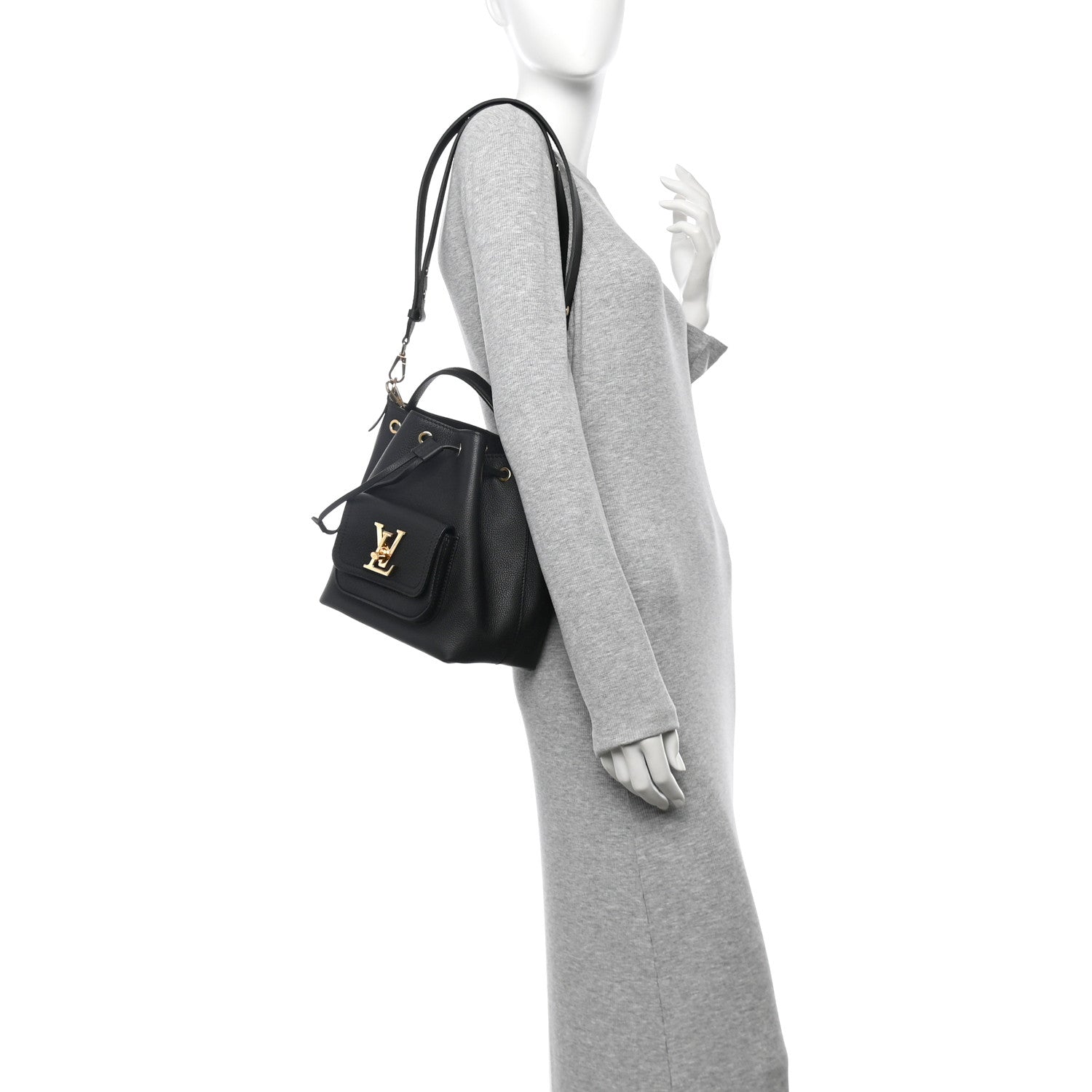 Louis Vuitton Calfskin Lockme Bucket MM Black 2 of 9