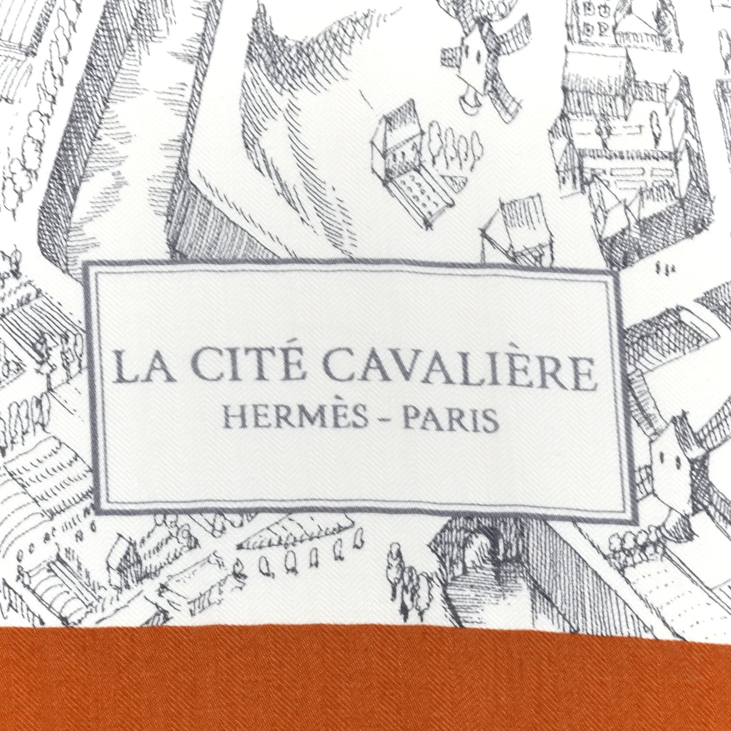 Hermes Cashmere Silk La Cite Cavaliere Shawl 140 Caramel White Anthracite 3 of 4