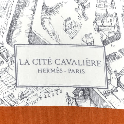 Hermes Cashmere Silk La Cite Cavaliere Shawl 140 Caramel White Anthracite 3 of 4