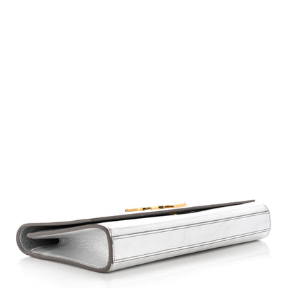 Saint Laurent Textured Metallic Calfskin Classic Monogram Cassandre Clutch Silver 4 of 14