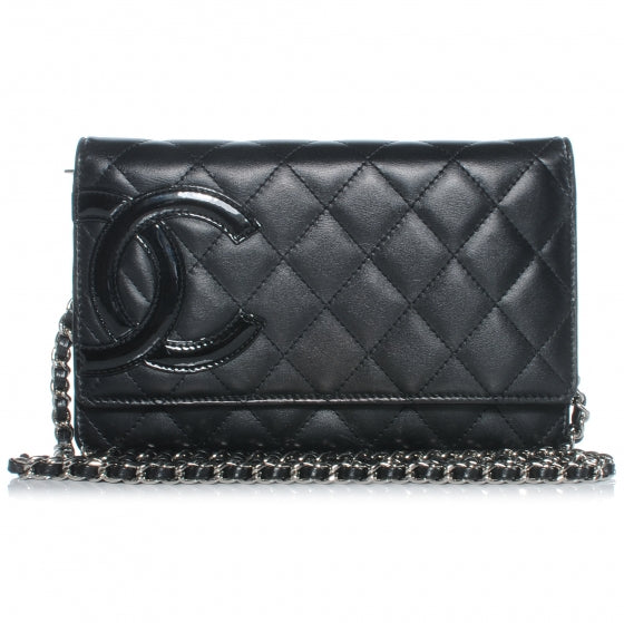 Calfskin Quilted Cambon Wallet On Chain WOC Black