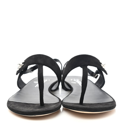 Chanel Suede CC Thong Sandals 38 Black 2 of 9