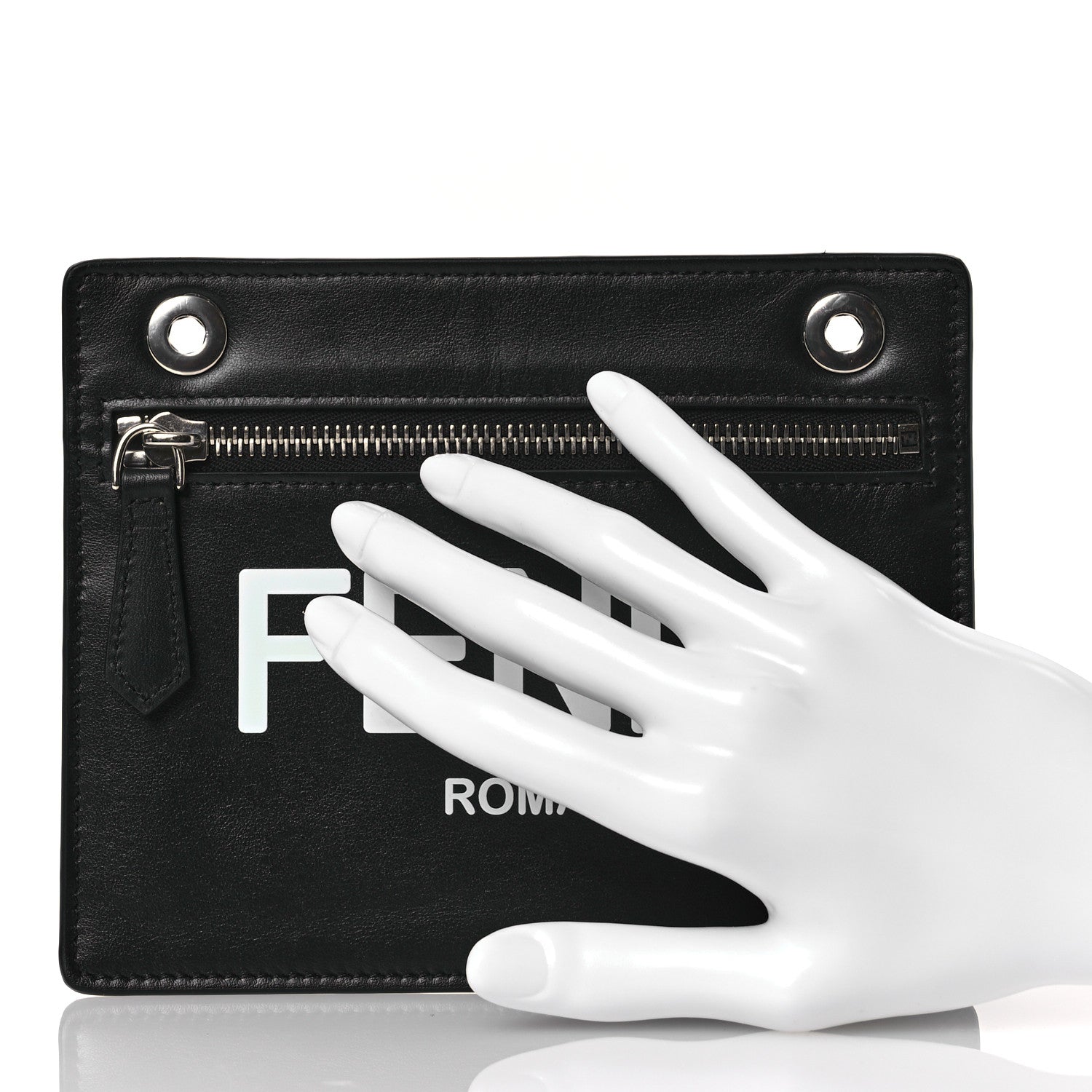 Fendi Glazed Fabric Vitello Liberty FF 1974 Logo Pocket Peekaboo Black 2 of 6