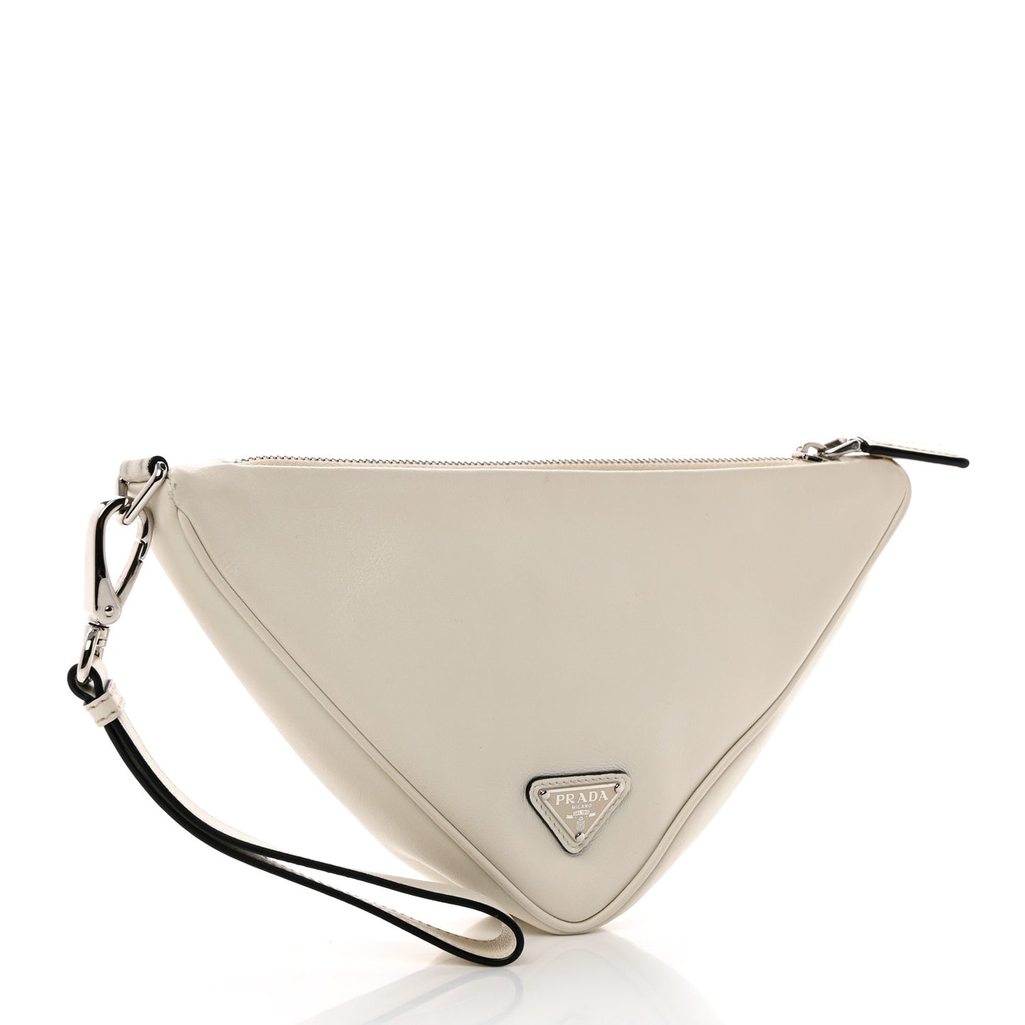 Grace Lux Triangle Logo Embossed Triangle Wristlet Pouch White
