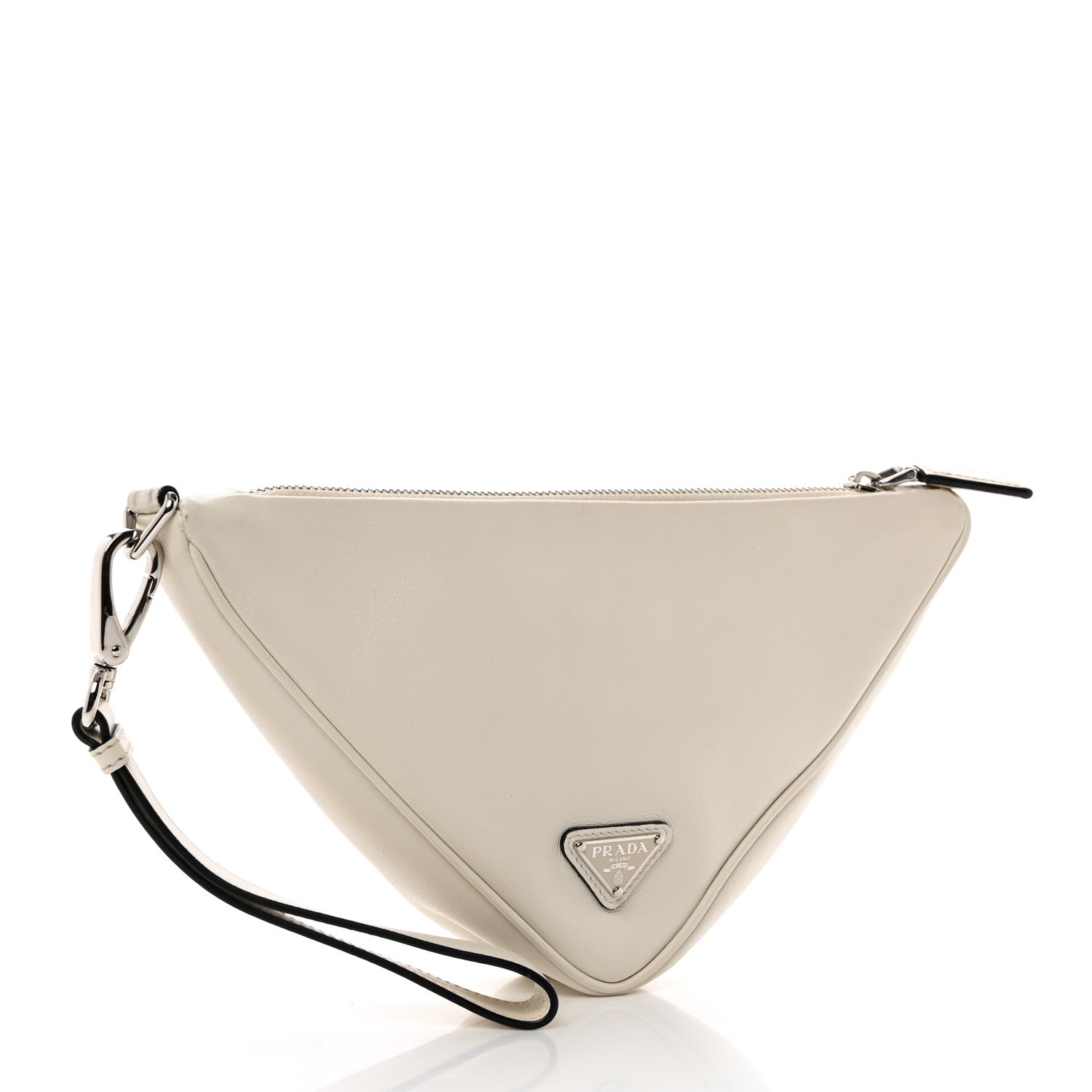 Prada Grace Lux Triangle Logo Embossed Triangle Wristlet Pouch White 3 of 9