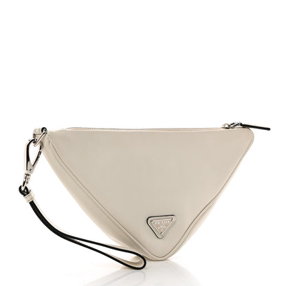 Prada Grace Lux Triangle Logo Embossed Triangle Wristlet Pouch White 3 of 9