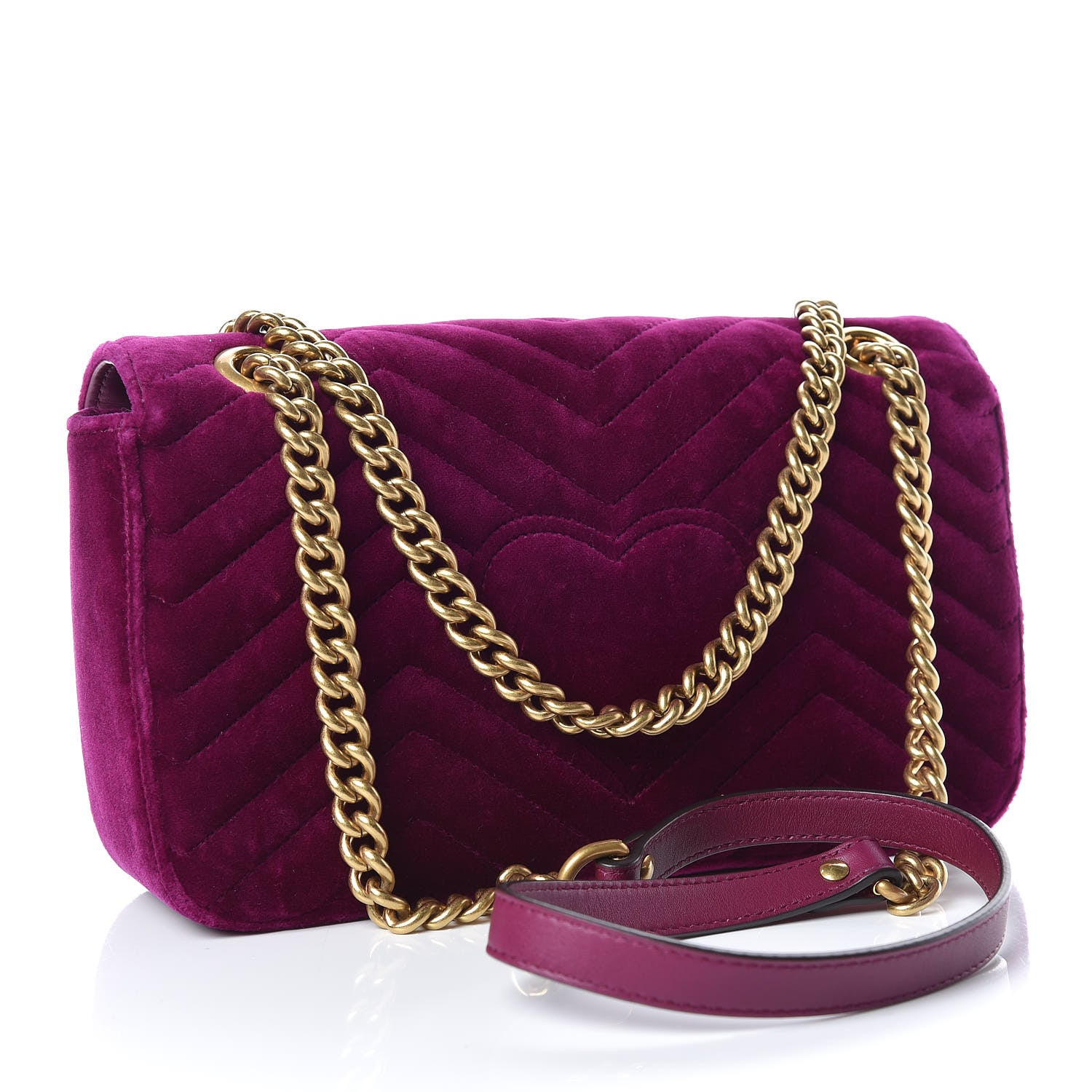 Gucci Velvet Matelasse Embroidered Small GG Marmont Shoulder Bag Fuchsia Violet Cyclamen 3 of 9