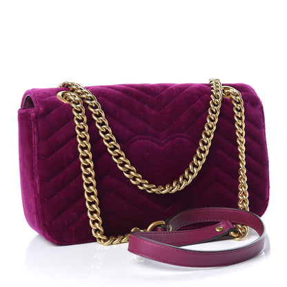 Gucci Velvet Matelasse Embroidered Small GG Marmont Shoulder Bag Fuchsia Violet Cyclamen 3 of 9