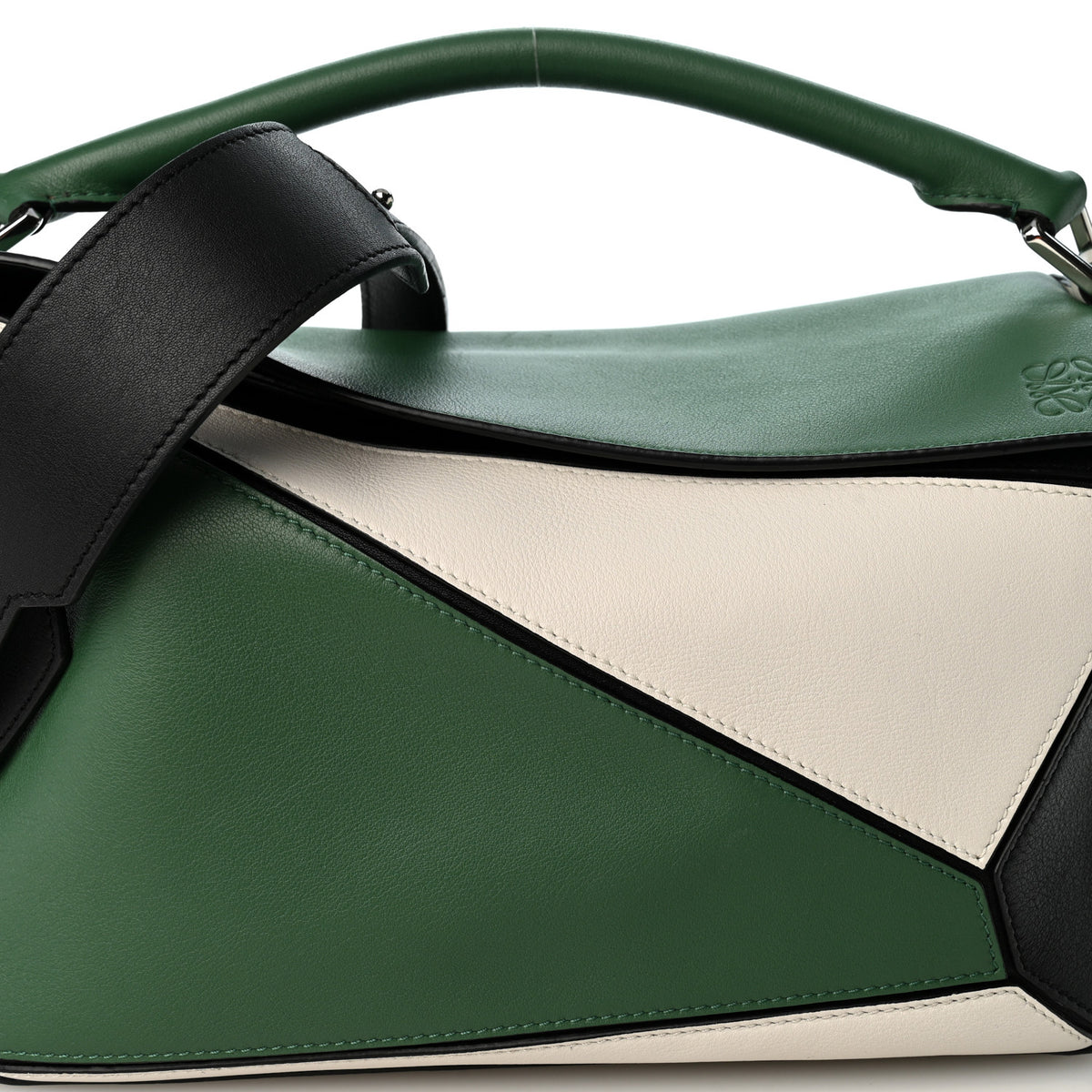 Loewe Calfskin Medium Puzzle Bag Sea Water Green White Black 8 of 10