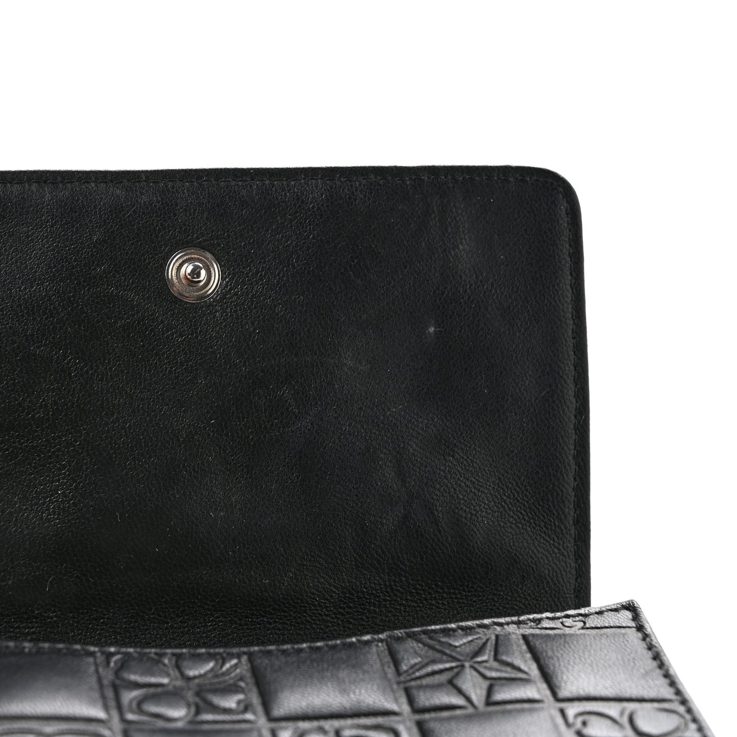 Calfskin Lucky Symbols Compact French Flap Wallet Black
