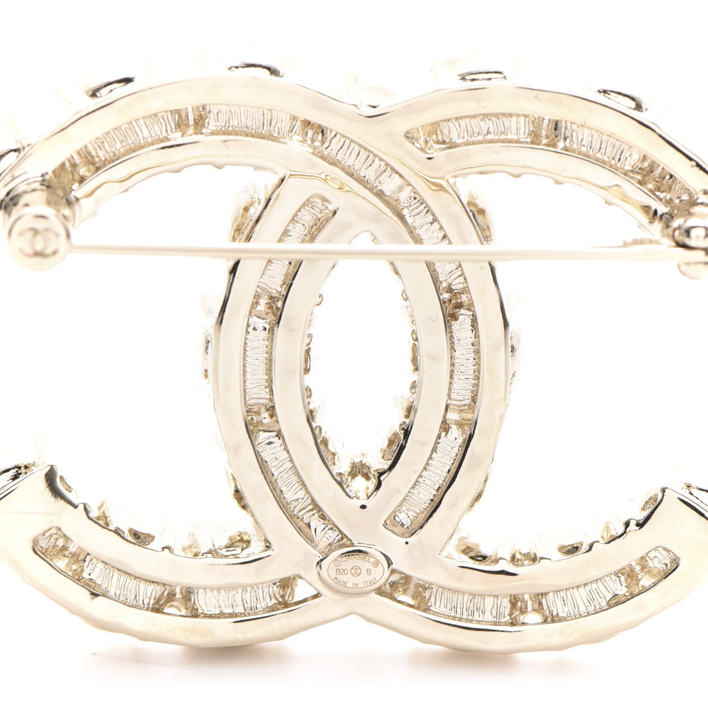 Crystal Pearl CC Dazzling Domino Brooch Gold