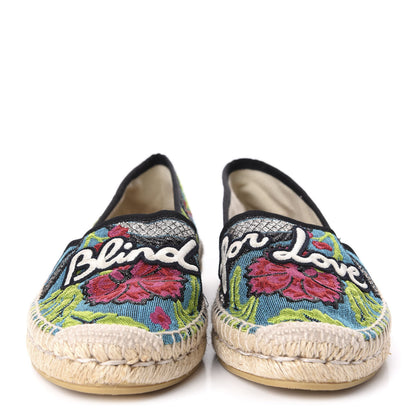 Gucci Tapestry Brocade Blind For Love Espadrilles 38.5 Acquamarine Green Black 2 of 8