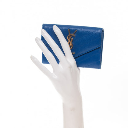 Saint Laurent Grain De Poudre Matelasse Chevron Small Monogram Envelope Wallet Royal Blue 2 of 7