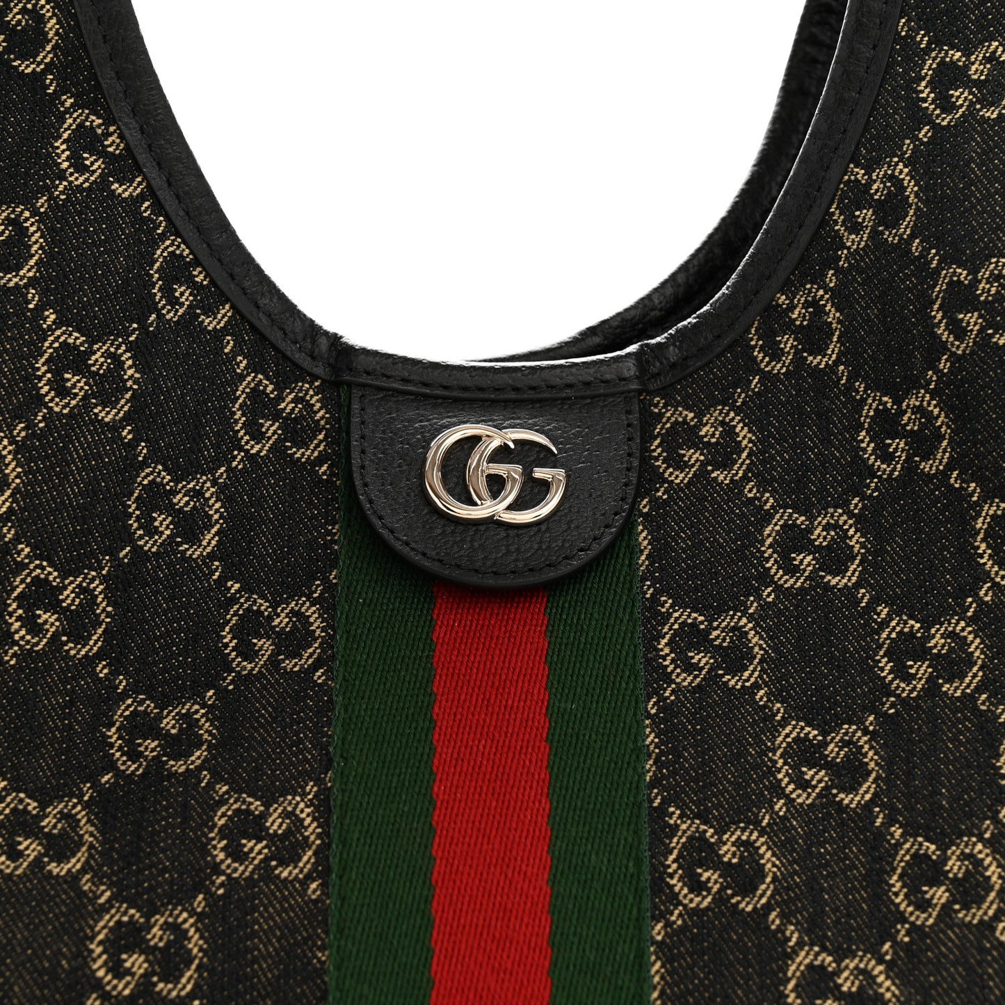 Denim GG Monogram Web Small Giglio Tote Black Ivory